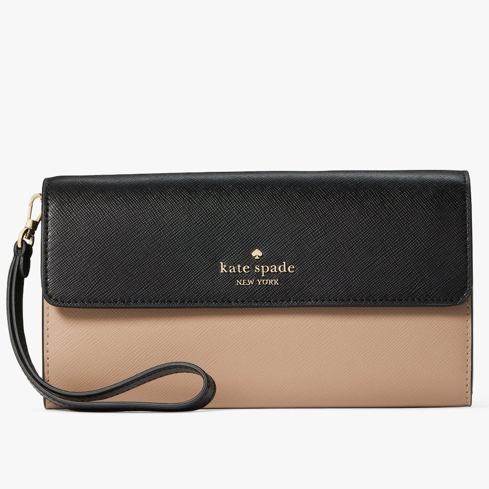 New Kate Spade Madison Colorblock Travel Wristlet Clutch Toasted Hazelnut Multi